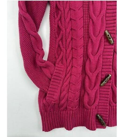 L.L. Bean high neck Cardigan Cable Knit Toggle Buttons Fucshia size small - Picture 5 of 12